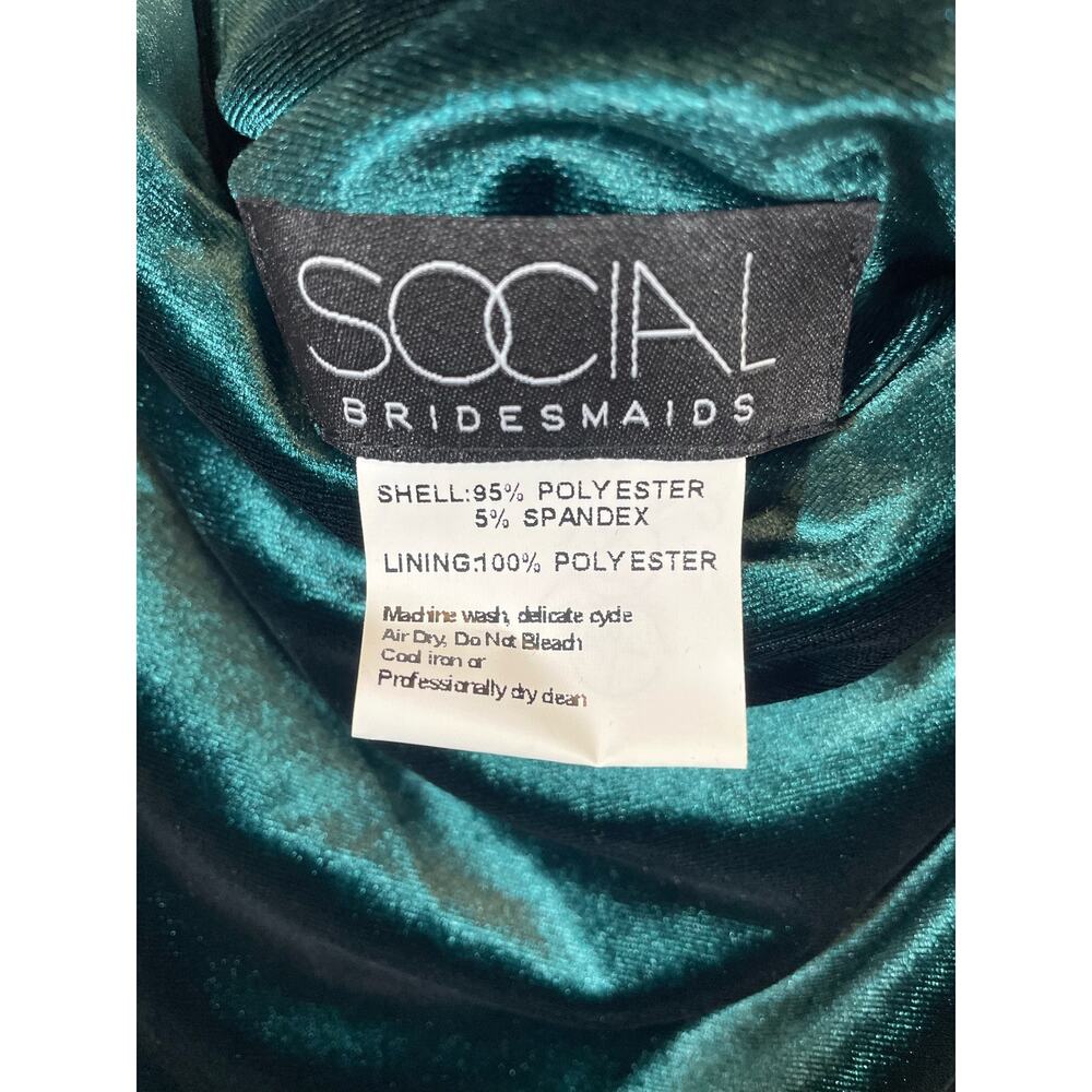 Social Bridesmaids Asymmetrical Velvet Maxi Slip Dress in Evergreen - Picture 5 of 5